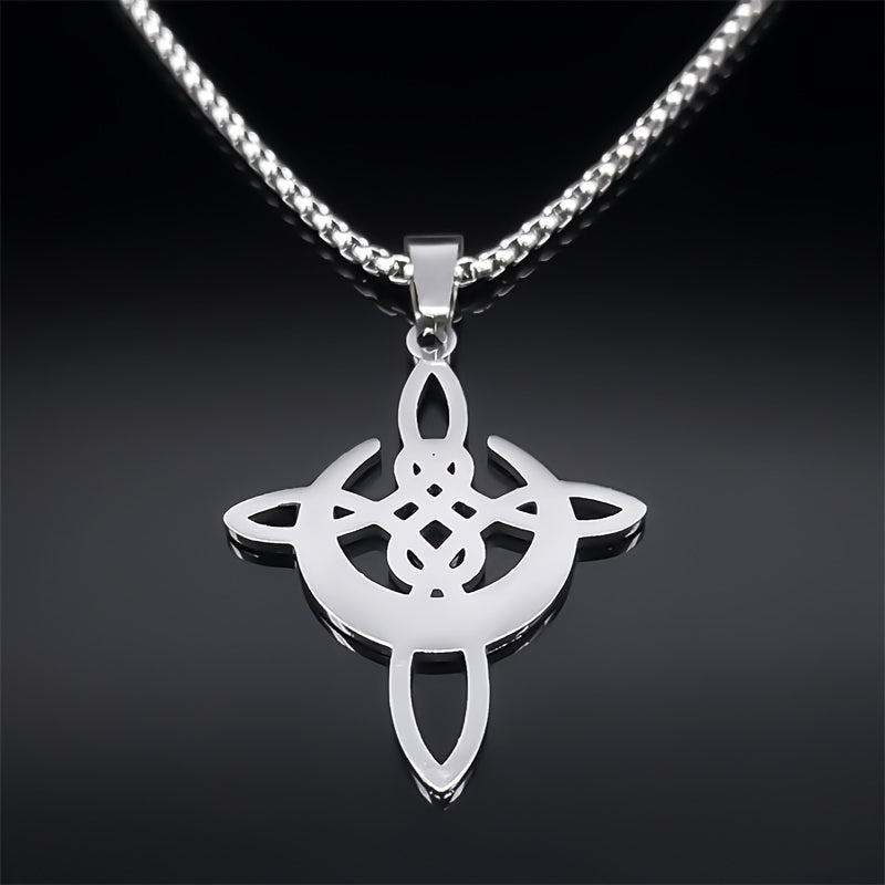 Witch Crescent Moon Celtic Knot Necklace – Stainless Steel Lucky Amulet Pendant for Women; Men | Gothic Spiritual Jewelry