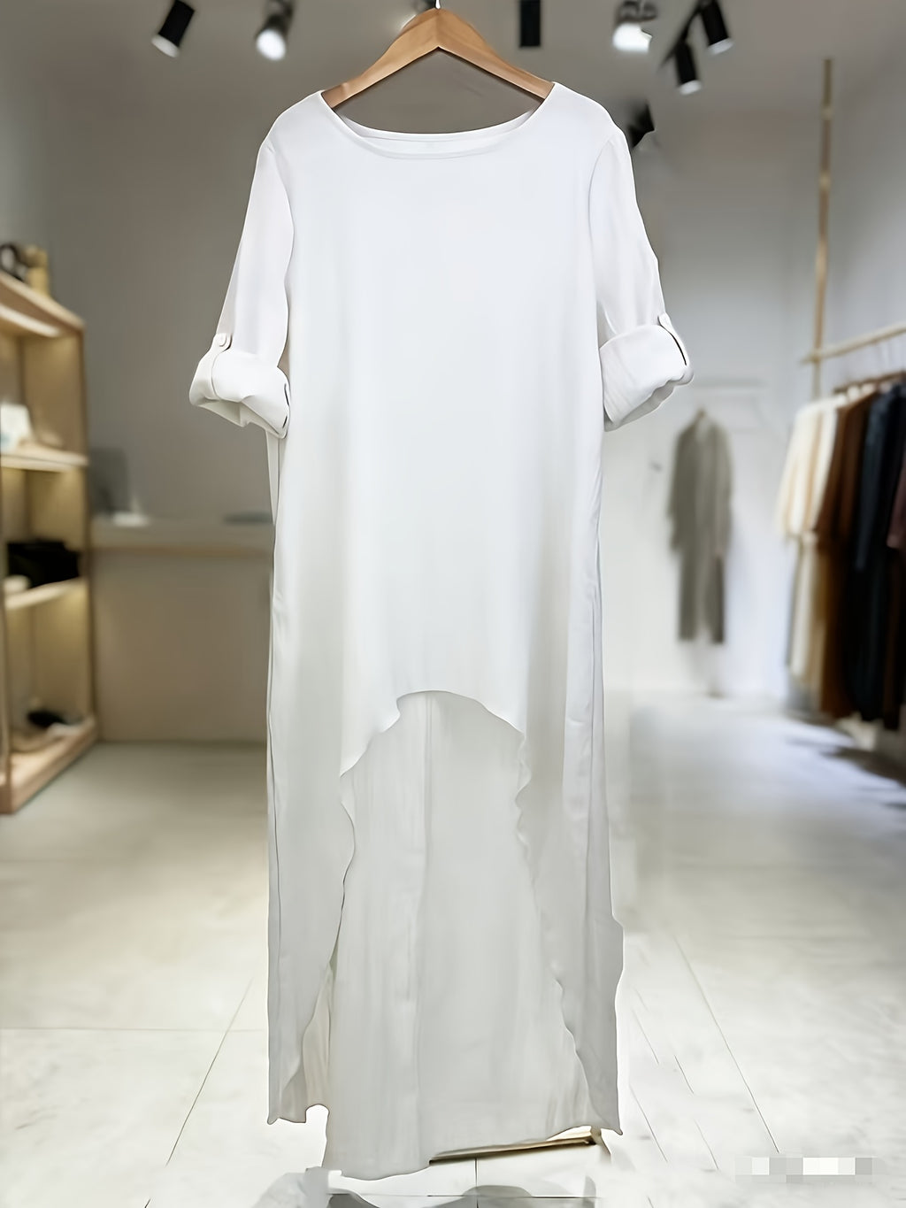 *Women’s Linen Asymmetrical Long Top – Loose Fit Vintage Tunic with Dipped Hem for Spring & Autumn