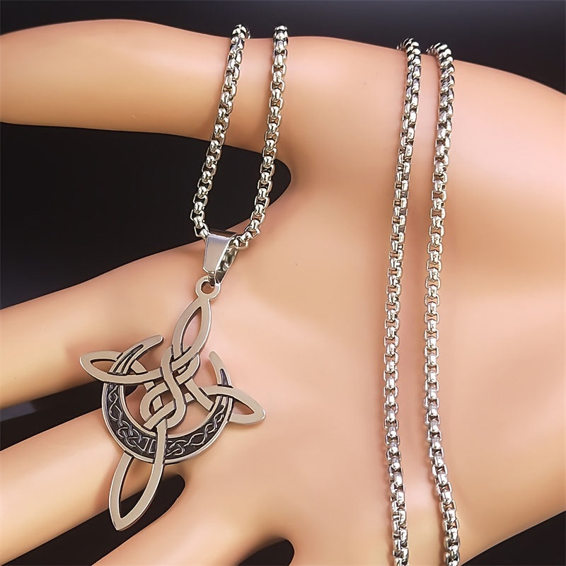 Witch Crescent Moon Celtic Knot Necklace – Stainless Steel Lucky Amulet Pendant for Women; Men | Gothic Spiritual Jewelry