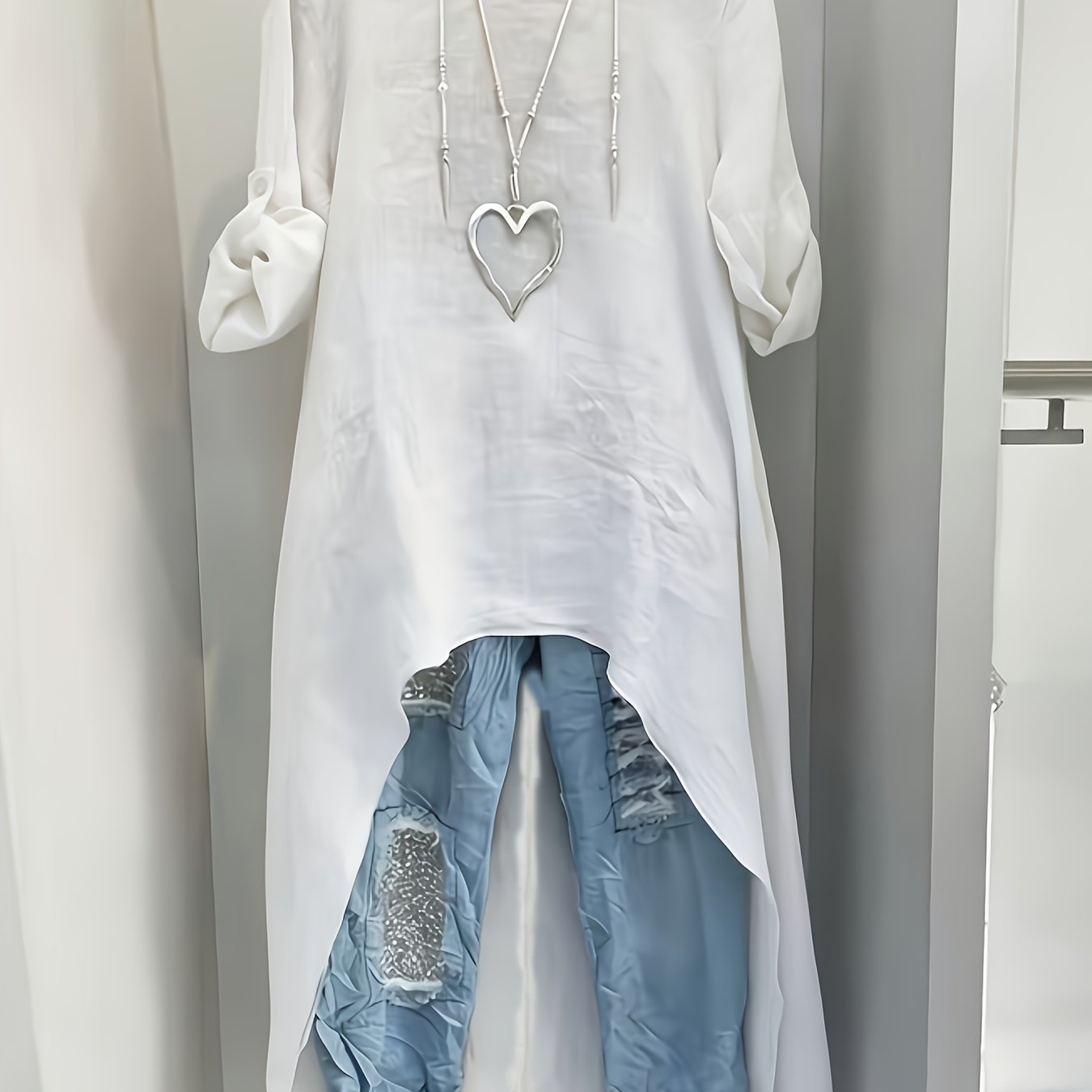 *Women’s Linen Asymmetrical Long Top – Loose Fit Vintage Tunic with Dipped Hem for Spring & Autumn