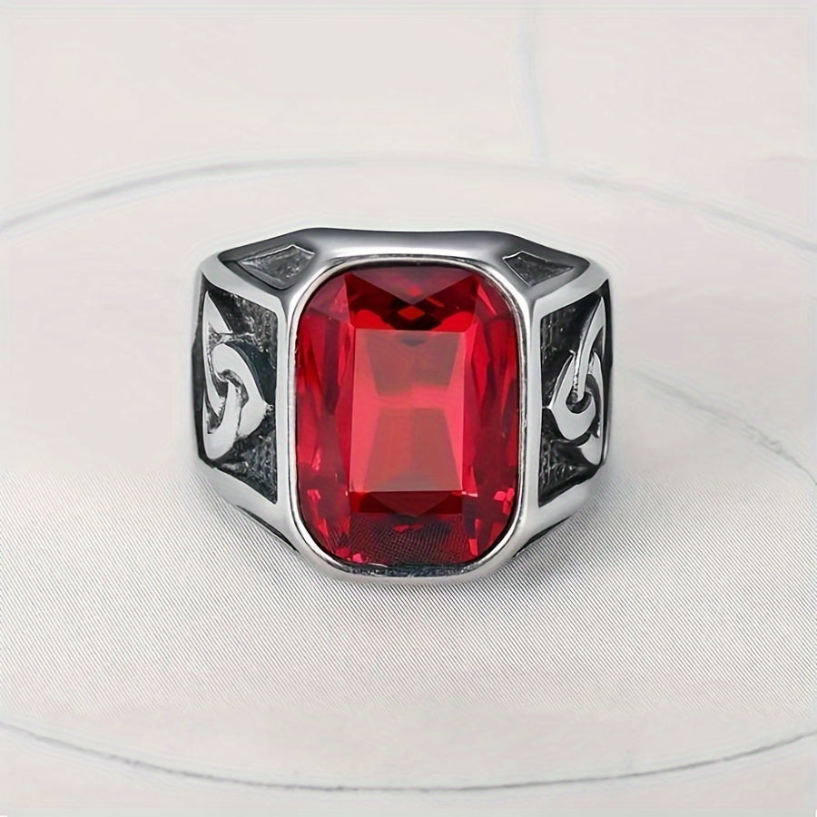 Vintage Celtic Knot Stainless Steel Ring with Synthetic Zircon – Hip Hop Unisex Wedding Engagement Band (Green/Blue/Red/Black)