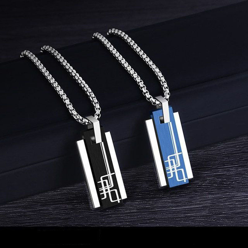 Korean Style Square Stainless Steel Pendant Necklace – Titanium 202 Steel Minimalist Men’s Casual Jewelry