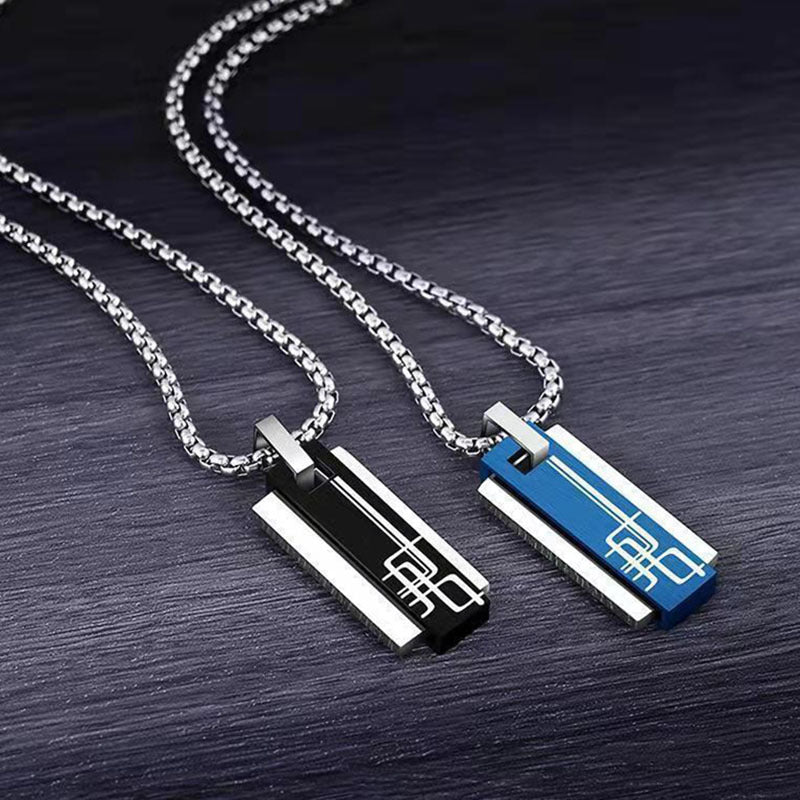 Korean Style Square Stainless Steel Pendant Necklace – Titanium 202 Steel Minimalist Men’s Casual Jewelry