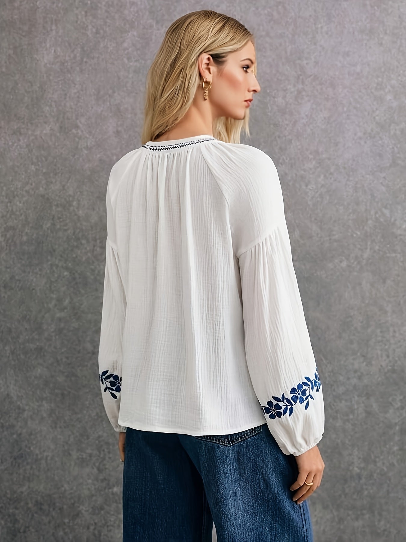 French Style Embroidered White Cotton Shirt for Women | Breathable Long Sleeve Casual Blouse