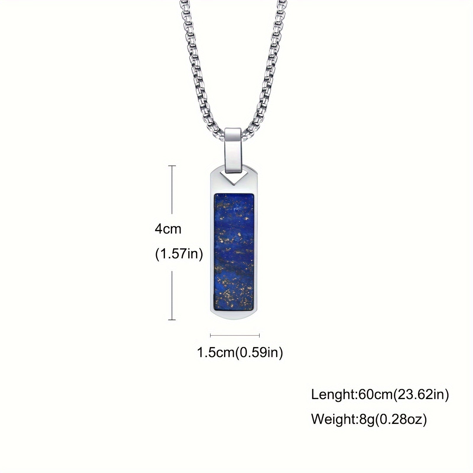 *Men’s Natural Lapis Lazuli Bar Pendant Necklace – 304 Stainless Steel Rectangular Stone Jewelry Gift