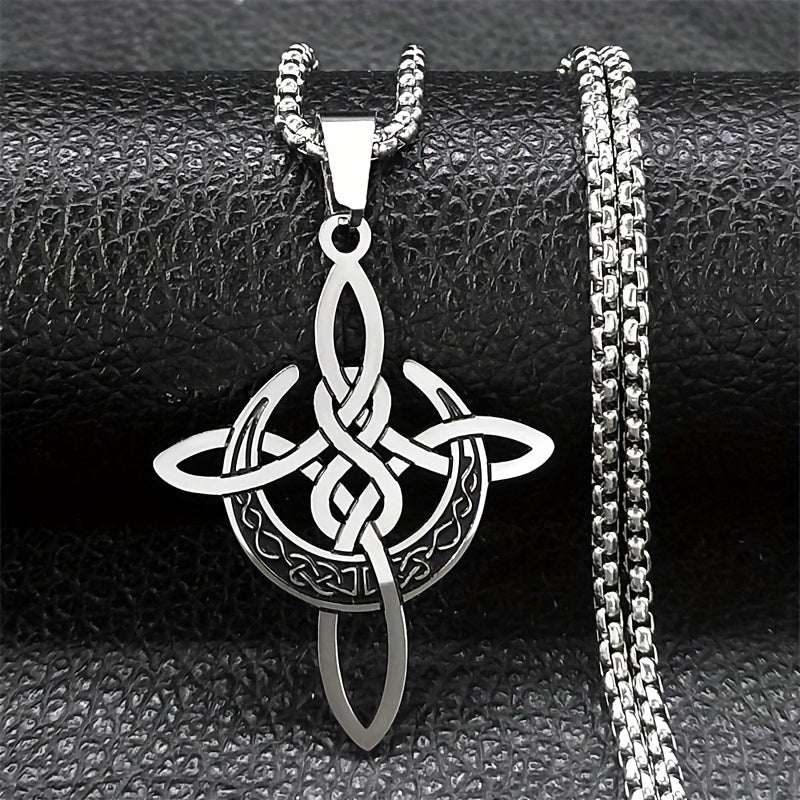 Witch Crescent Moon Celtic Knot Necklace – Stainless Steel Lucky Amulet Pendant for Women; Men | Gothic Spiritual Jewelry