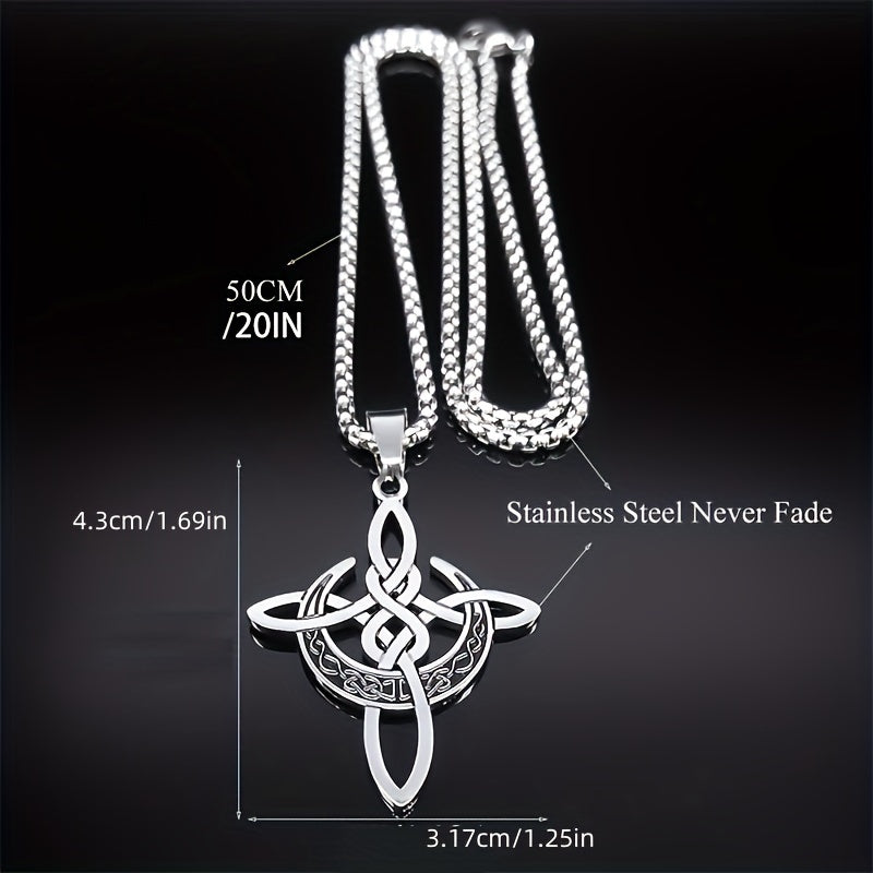 Witch Crescent Moon Celtic Knot Necklace – Stainless Steel Lucky Amulet Pendant for Women; Men | Gothic Spiritual Jewelry
