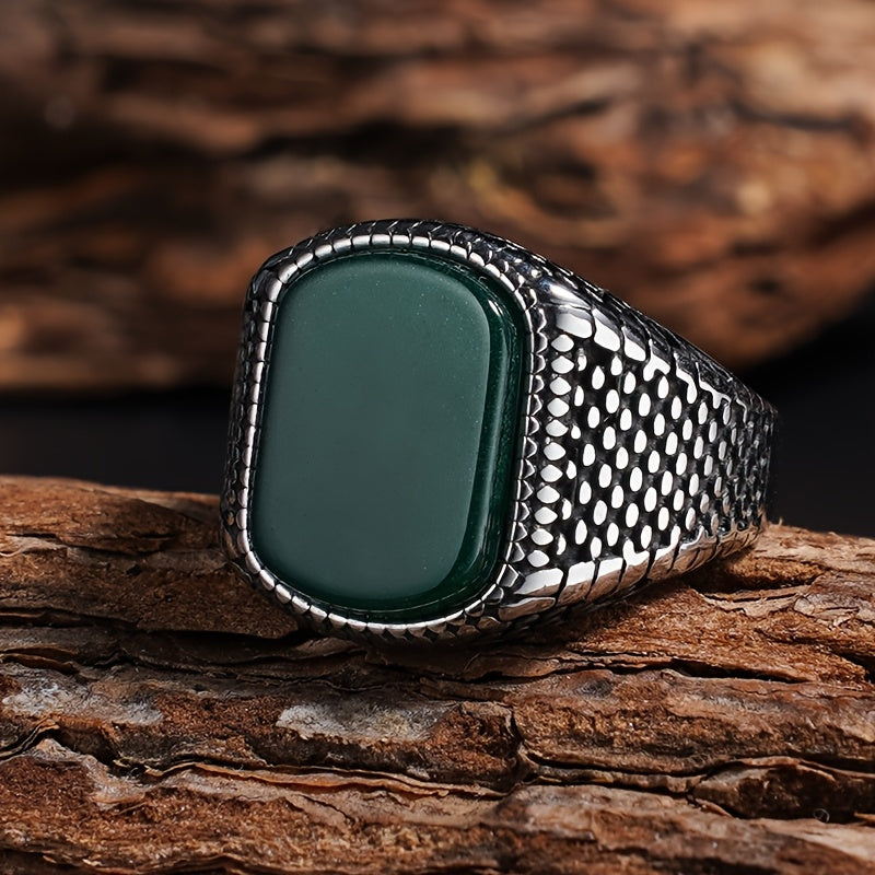 Men’s Vintage 316L Stainless Steel Ring with Natural Tiger’s Eye Stone – Durable Statement Signet Ring for Casual Formal Wear