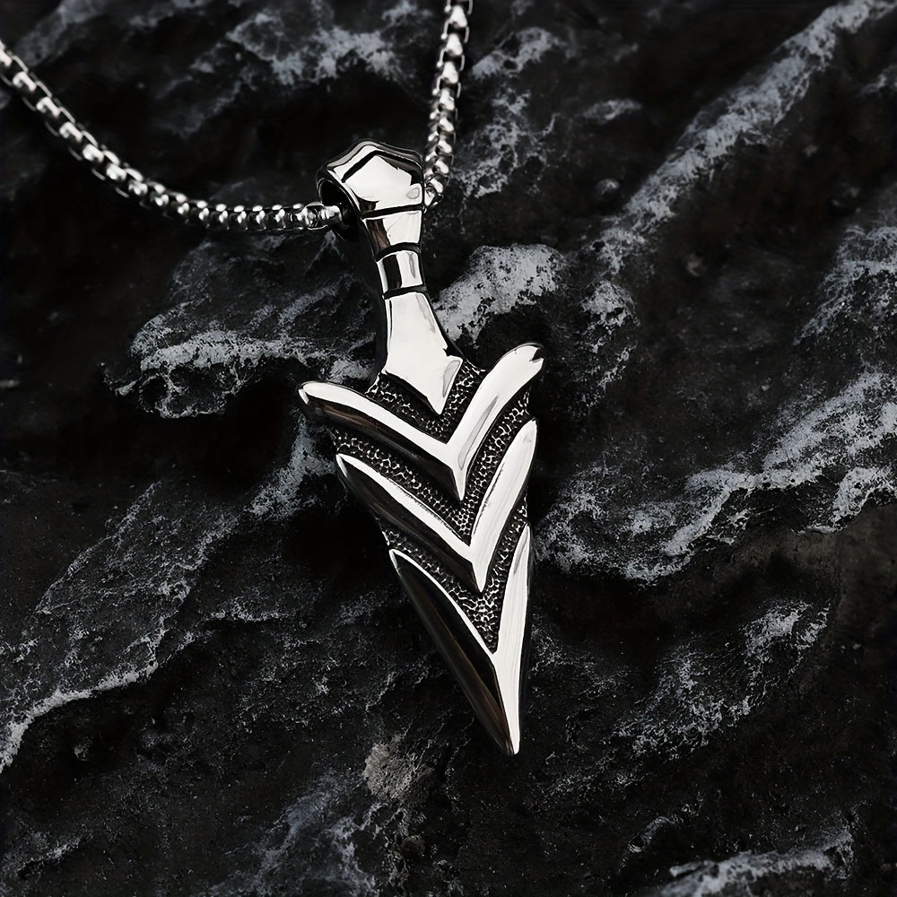*Men’s Vintage Arrow Pendant Necklace – 304 Stainless Steel Double-Sided Polished Charm 60cm Chain