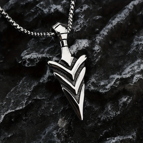 *Men’s Vintage Arrow Pendant Necklace – 304 Stainless Steel Double-Sided Polished Charm 60cm Chain