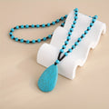 Vintage Bohemian Turquoise Teardrop Necklace – Handmade Natural Stone Short Collarbone Chain for Women
