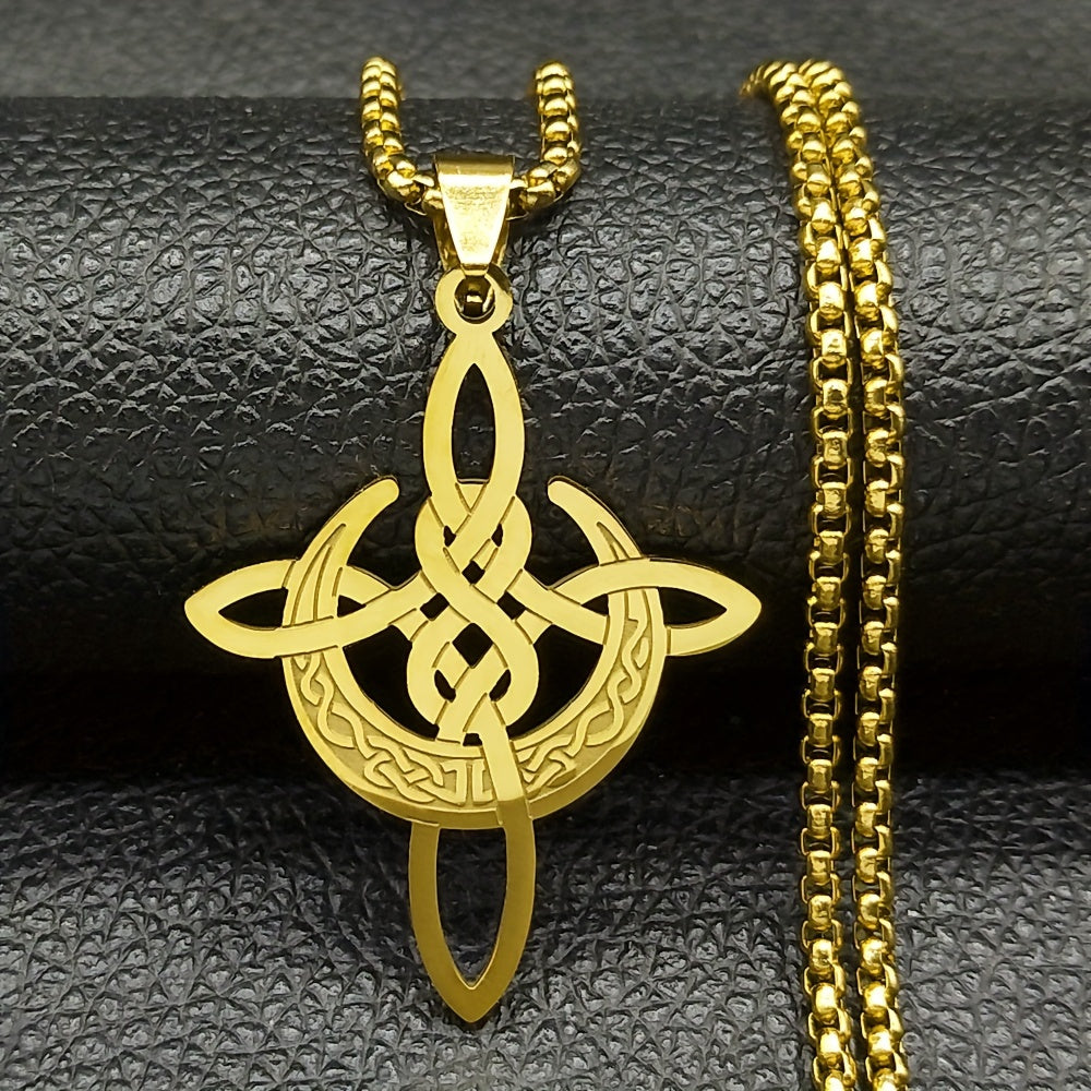 Witch Crescent Moon Celtic Knot Necklace – Stainless Steel Lucky Amulet Pendant for Women; Men | Gothic Spiritual Jewelry
