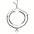 2PCS Men’s Crescent Moon Wooden Bead Necklace Set – Trendy Boho Moon Pendant Style Wood Bead Fashion Necklace