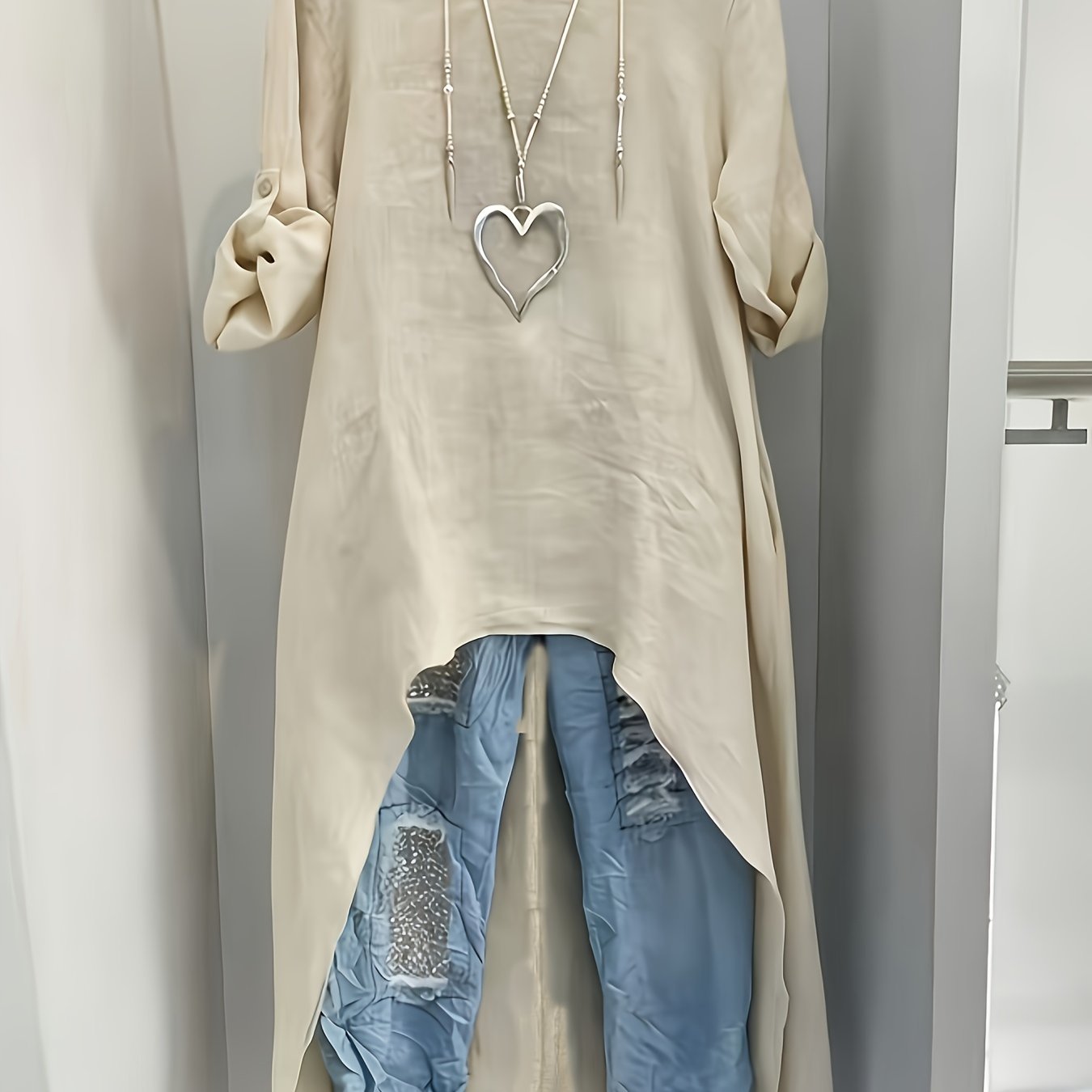 *Women’s Linen Asymmetrical Long Top – Loose Fit Vintage Tunic with Dipped Hem for Spring & Autumn