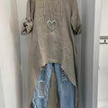*Women’s Linen Asymmetrical Long Top – Loose Fit Vintage Tunic with Dipped Hem for Spring & Autumn