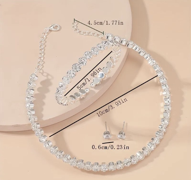 *Luxury Rhinestone Bridal Jewelry Set – 3 Piece Necklace, Earring; Bracelet Set – 14K Gold Plated Wedding Jewelry for Brides