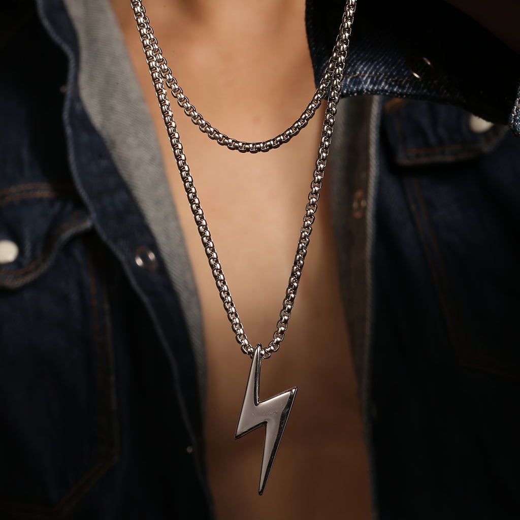 Men’s Lightning Pendant Necklace – Polished 304 Stainless Steel Durable Jewelry Gift for Him