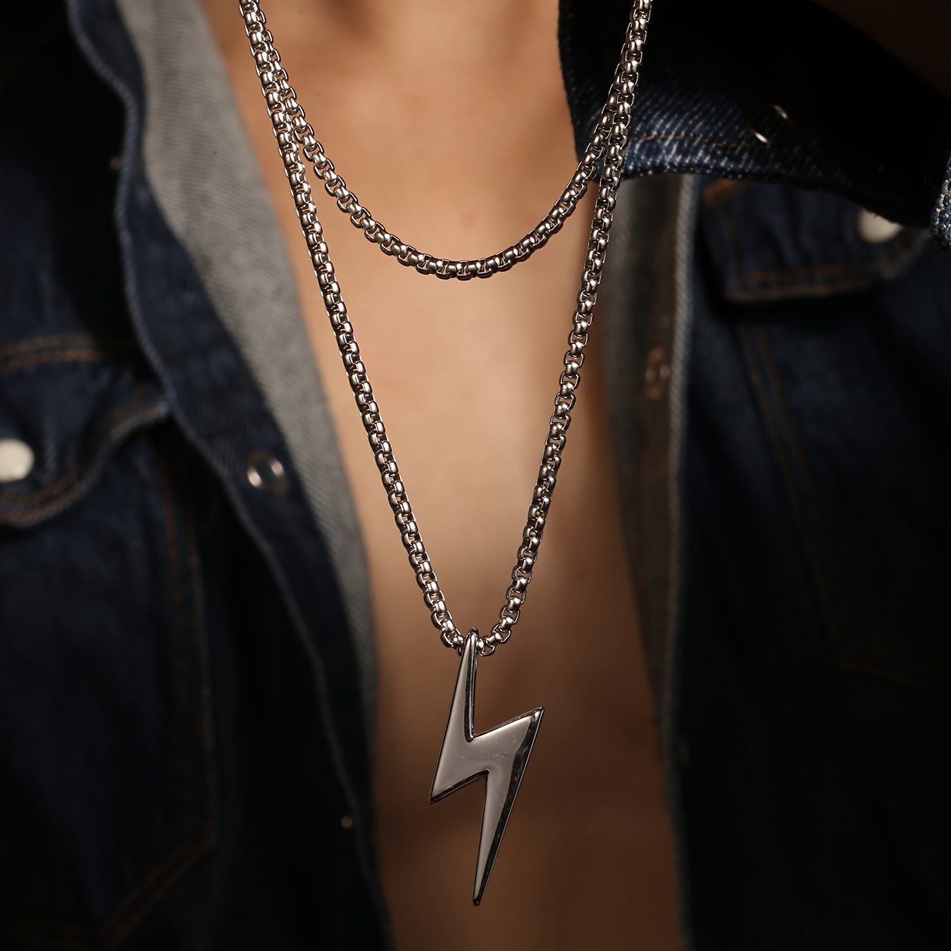 *Men’s Lightning Pendant Necklace – Polished 304 Stainless Steel Durable Jewelry Gift for Him