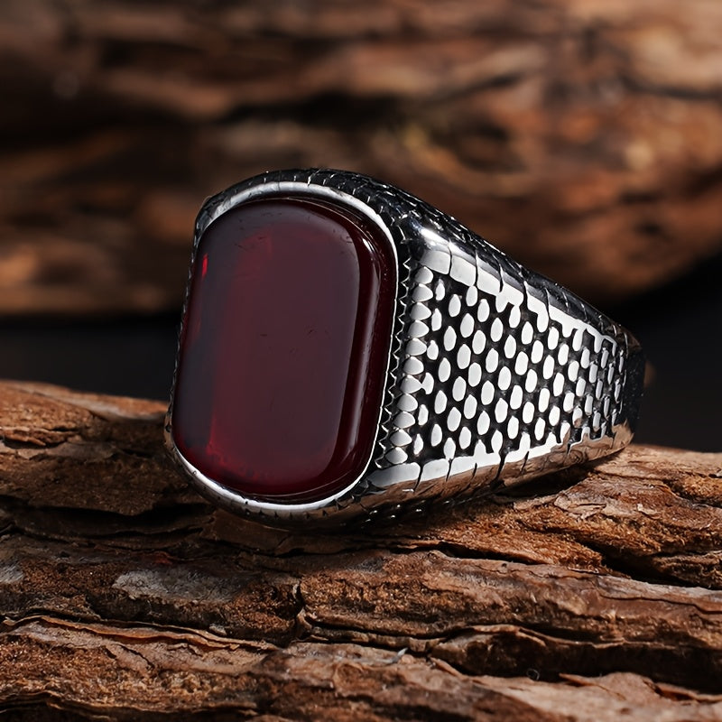 Men’s Vintage 316L Stainless Steel Ring with Natural Tiger’s Eye Stone – Durable Statement Signet Ring for Casual Formal Wear
