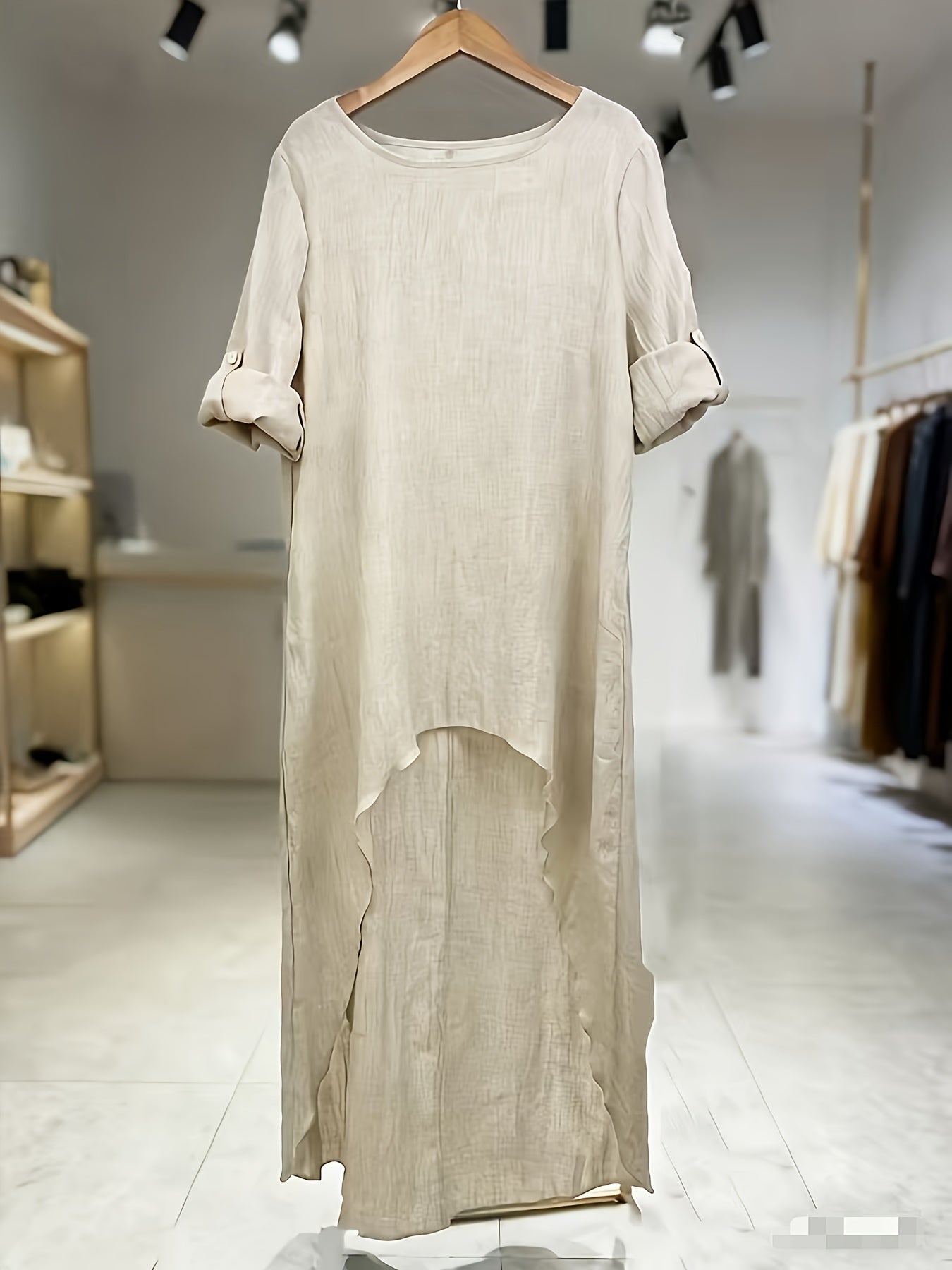 *Women’s Linen Asymmetrical Long Top – Loose Fit Vintage Tunic with Dipped Hem for Spring & Autumn