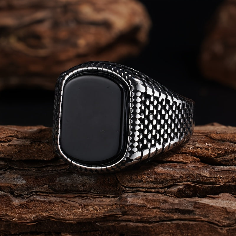 Men’s Vintage 316L Stainless Steel Ring with Natural Tiger’s Eye Stone – Durable Statement Signet Ring for Casual Formal Wear