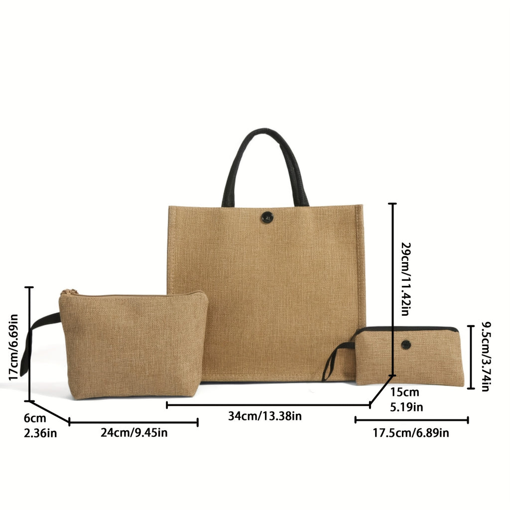 Women’s Handbag & Wallet 3-Piece Set – Large Capacity Casual Shoulder Bag with Matching Organizer Wallet Set