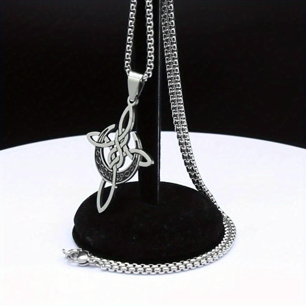 Witch Crescent Moon Celtic Knot Necklace – Stainless Steel Lucky Amulet Pendant for Women; Men | Gothic Spiritual Jewelry