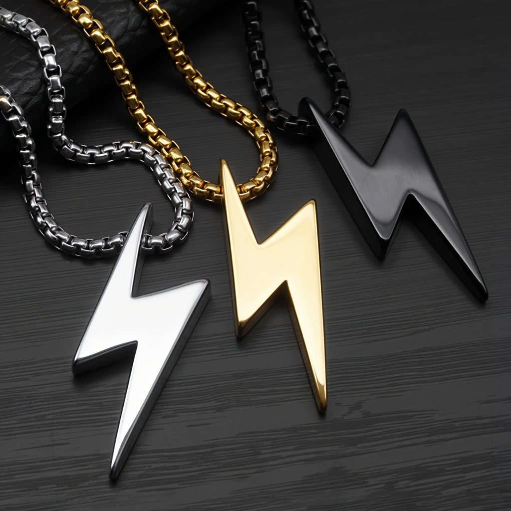 Men’s Lightning Pendant Necklace – Polished 304 Stainless Steel Durable Jewelry Gift for Him