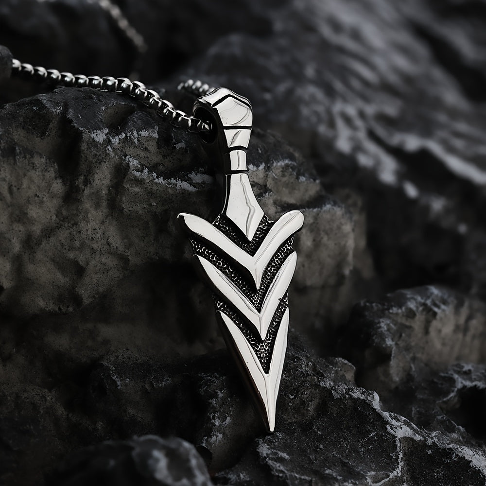 *Men’s Vintage Arrow Pendant Necklace – 304 Stainless Steel Double-Sided Polished Charm 60cm Chain