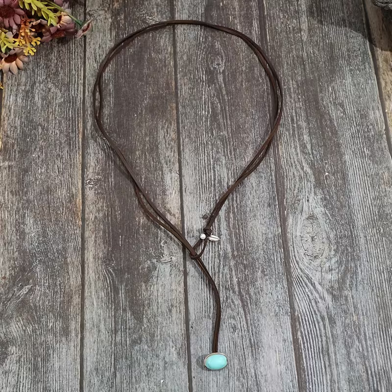 Ethnic Style Vintage Round Pendant Necklace for Women Bohemian Style Beaded Leather Cord Party Birthday