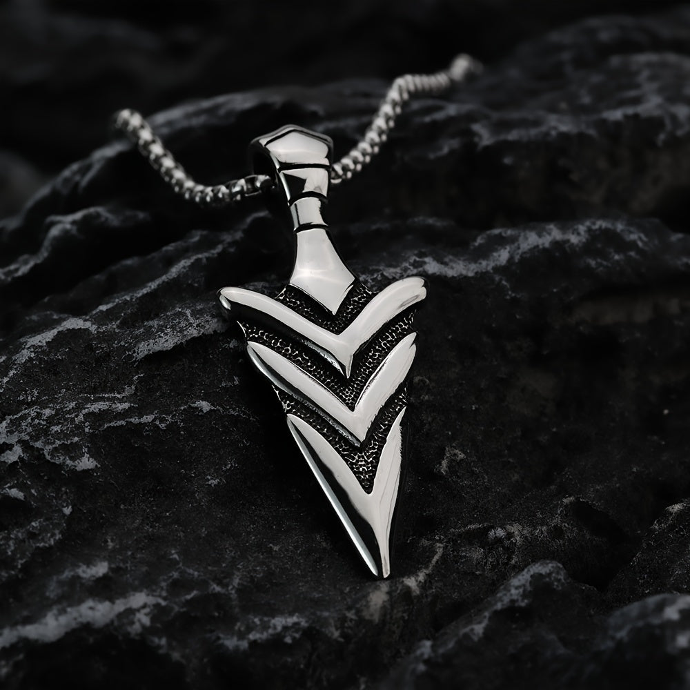 *Men’s Vintage Arrow Pendant Necklace – 304 Stainless Steel Double-Sided Polished Charm 60cm Chain