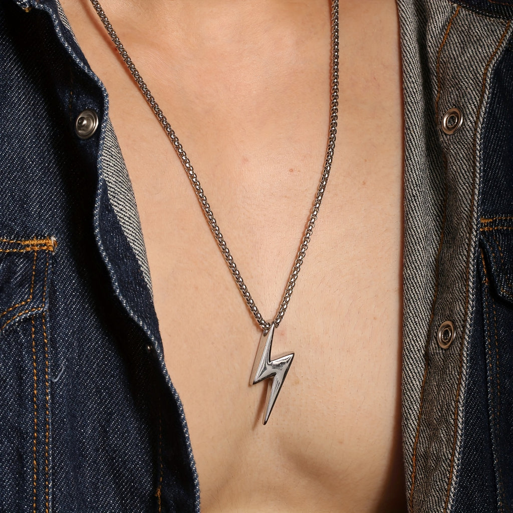 Men’s Lightning Pendant Necklace – Polished 304 Stainless Steel Durable Jewelry Gift for Him
