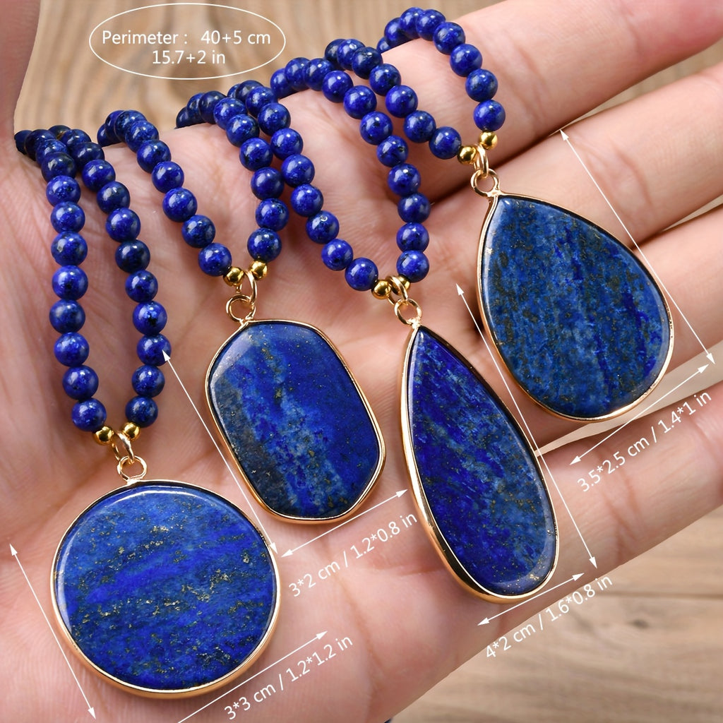 Bohemian Natural Lapis Lazuli Beaded Necklace with Teardrop Pendant – Elegant Boho Stone Necklace for Women
