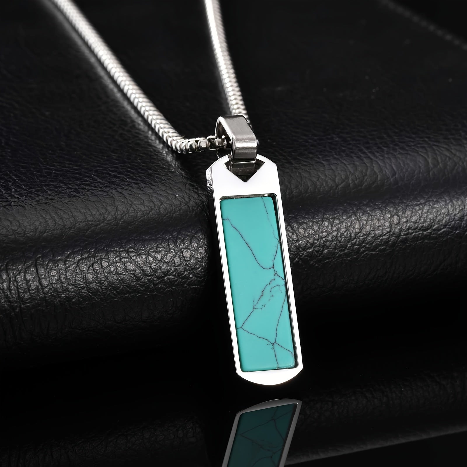 *Men’s Natural Lapis Lazuli Bar Pendant Necklace – 304 Stainless Steel Rectangular Stone Jewelry Gift