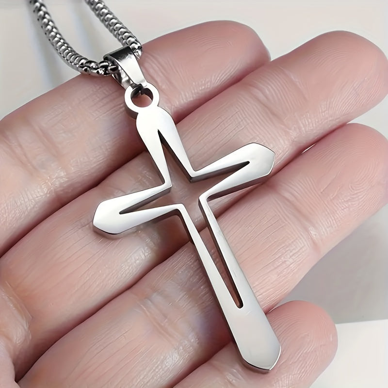 Stainless Steel Cross Pendant Necklace – Minimalist Hollow Christian Chain | Waterproof Hypoallergenic Hip Hop Jewelry for Men &amp; Women