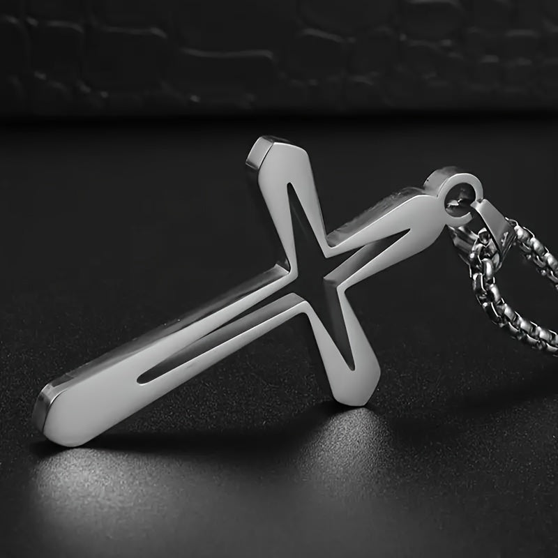 Stainless Steel Cross Pendant Necklace – Minimalist Hollow Christian Chain | Waterproof Hypoallergenic Hip Hop Jewelry for Men &amp; Women