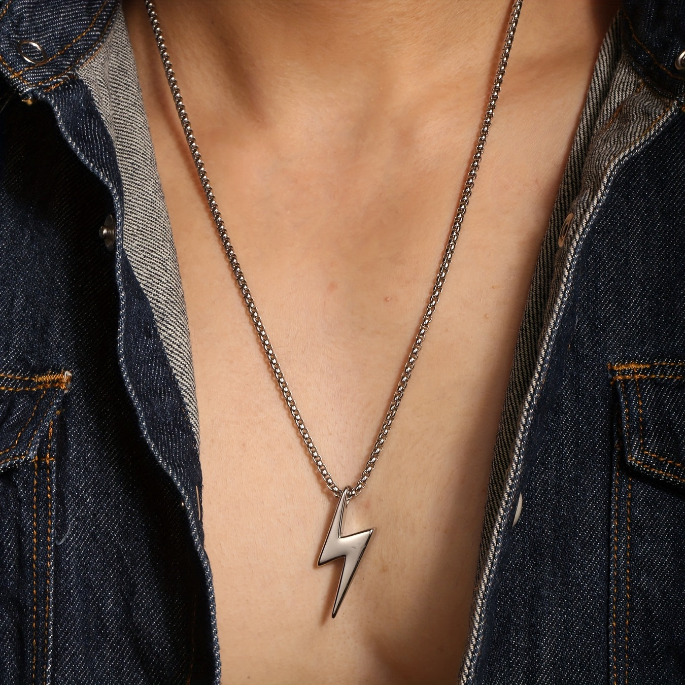 *Men’s Lightning Pendant Necklace – Polished 304 Stainless Steel Durable Jewelry Gift for Him