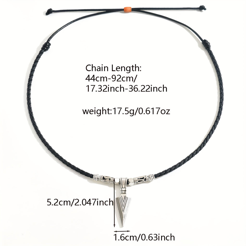 Men’s Trendy Arrow Pendant Necklace with PU Leather Cord – Stylish Alloy Arrow Necklace for Casual; Sports Style