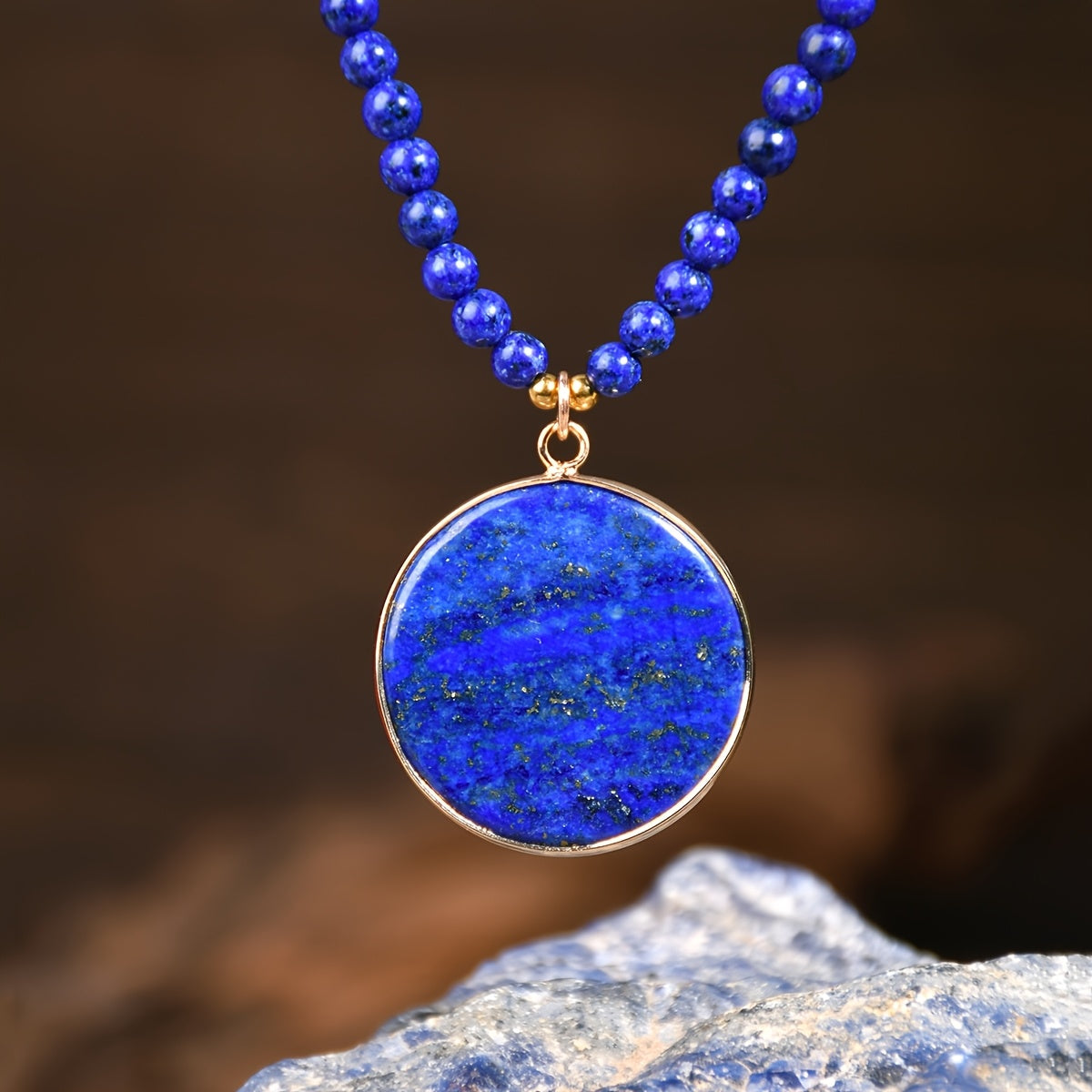 Bohemian Natural Lapis Lazuli Beaded Necklace with Teardrop Pendant – Elegant Boho Stone Necklace for Women