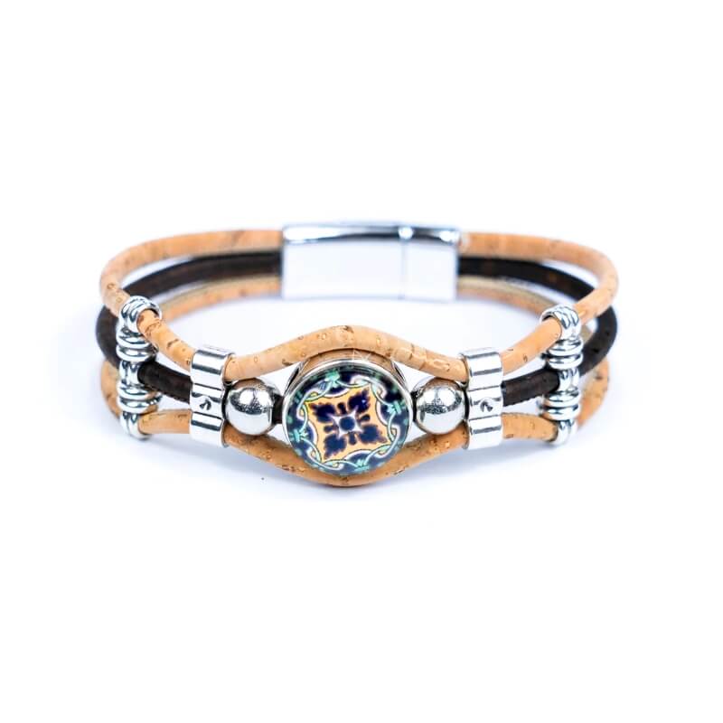 Portuguese Cork Bracelet with Traditional Tile Charm – Handmade Sustainable Jewelry