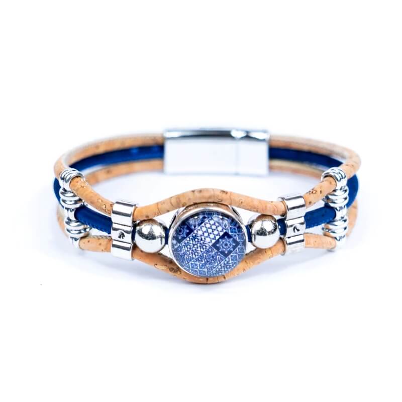 Portuguese Cork Bracelet with Traditional Tile Charm – Handmade Sustainable Jewelry