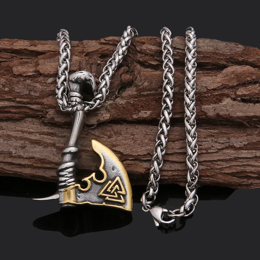 Men’s Viking Axe Pendant Necklace – Vintage Stainless Steel Norse Hip Hop Chain Jewelry