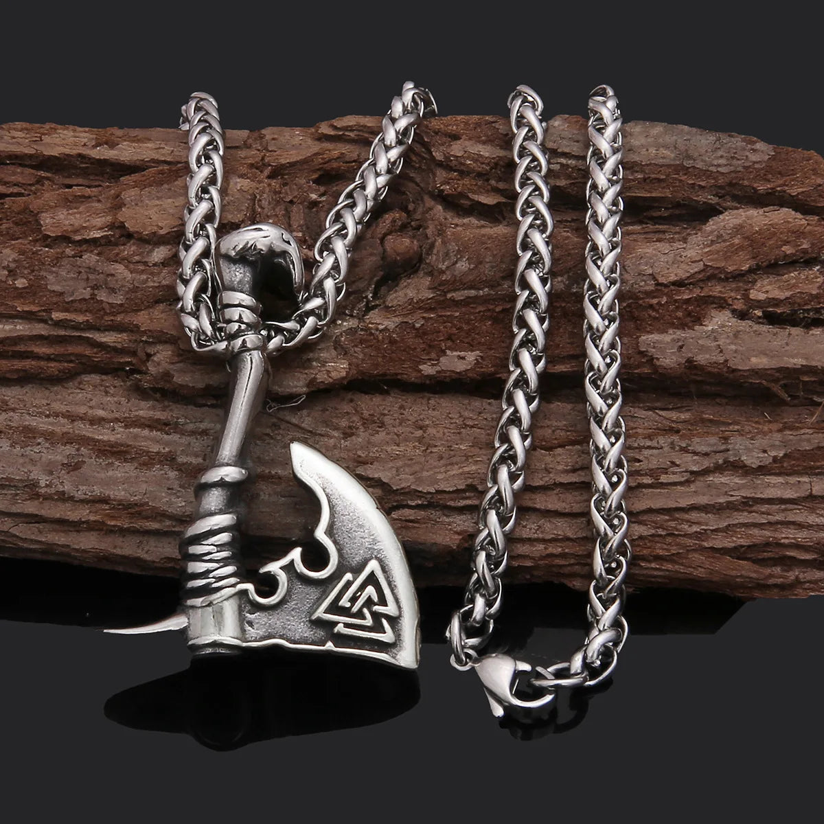 Men’s Viking Axe Pendant Necklace – Vintage Stainless Steel Norse Hip Hop Chain Jewelry