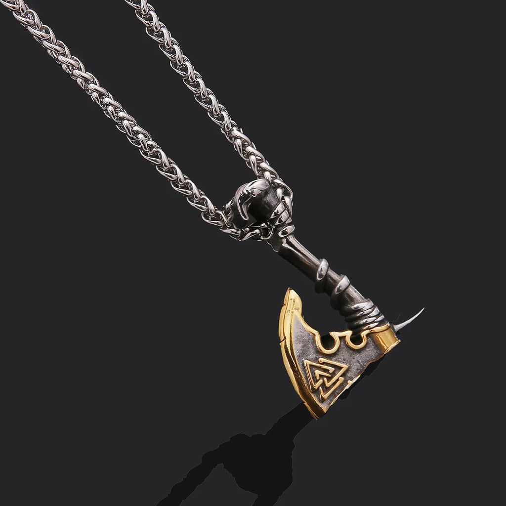 Men’s Viking Axe Pendant Necklace – Vintage Stainless Steel Norse Hip Hop Chain Jewelry