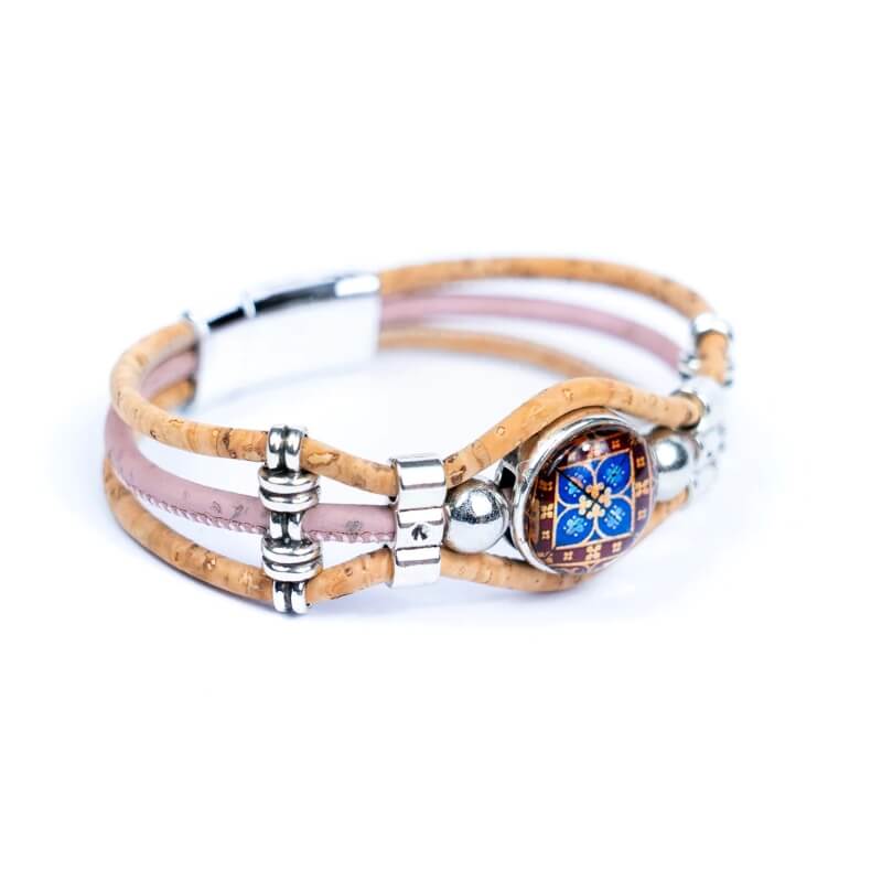 Portuguese Cork Bracelet with Traditional Tile Charm – Handmade Sustainable Jewelry