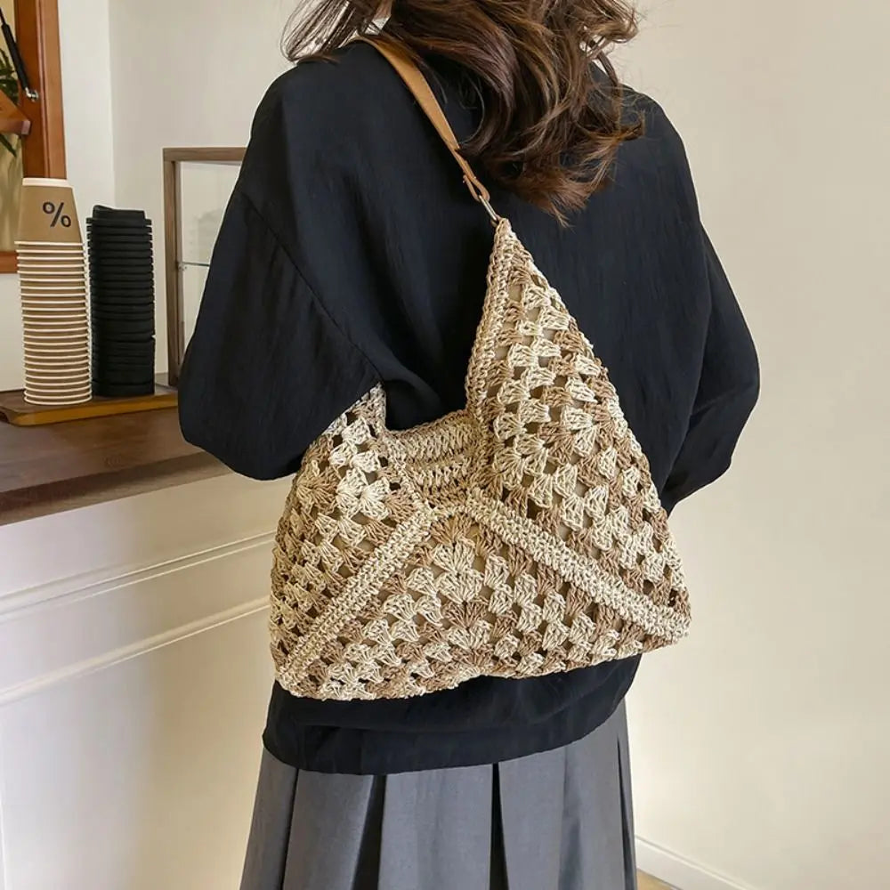 Straw Crochet Bag Women | Summer Beach Shoulder Bag Woven Vacation Tote Casual Handbag