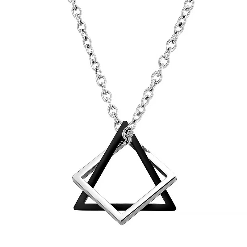 Unisex Geometric Stainless Steel Pendant Necklace – Punk Triangle; Square Interlocking Chain