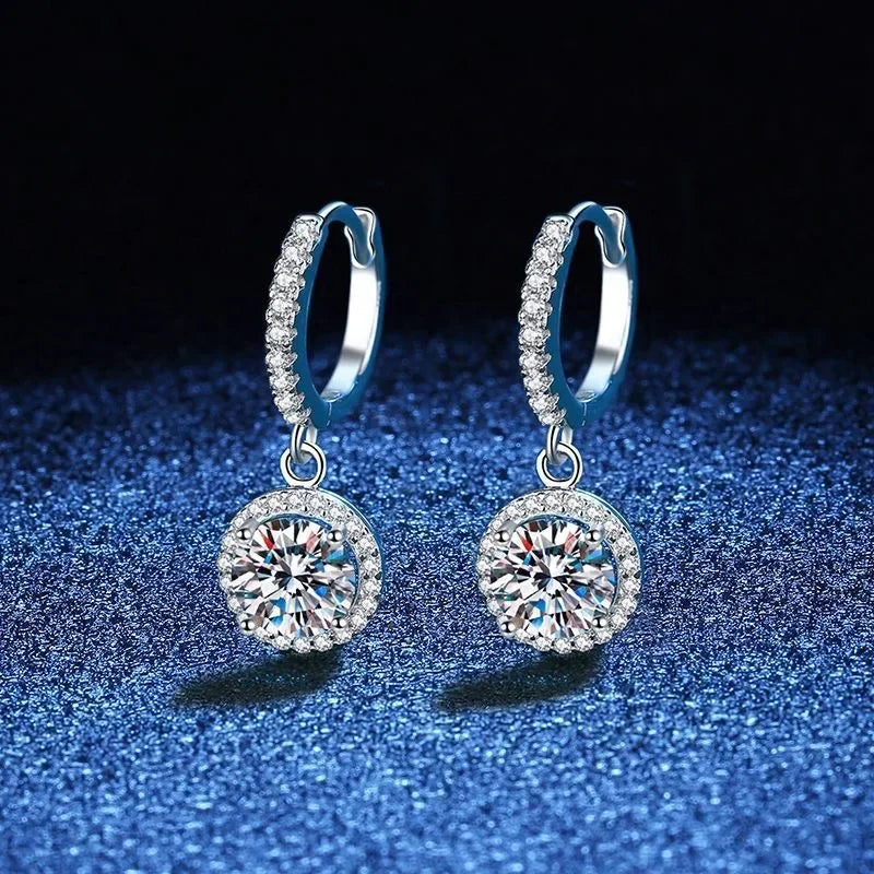 Stainless Steel 1 Carat Moissanite Round Hoop Earrings for Women – Luxury Hypoallergenic Bridal Evening Jewelry