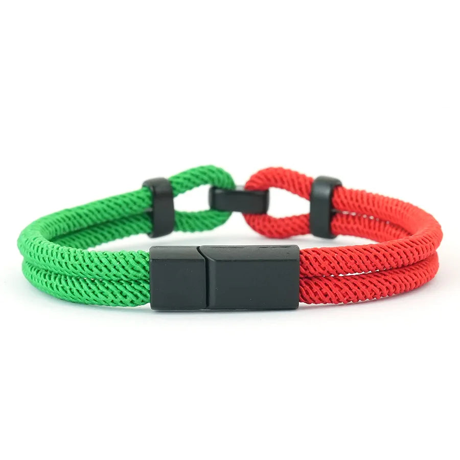 Men’s Green & Red Cord Bracelet – Ethnic Rope Chain Fabric Bracelet for Men | Adjustable Fashion Wristband