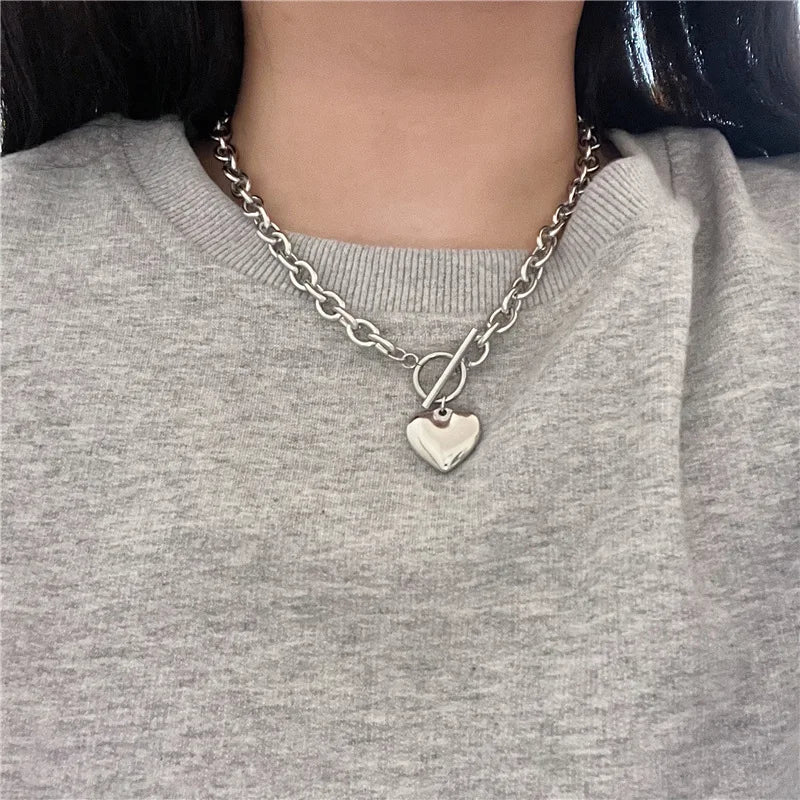 Stainless Steel Heart Pendant Necklace – Elegant Boho Jewelry for Daily Wear; Special Occasions